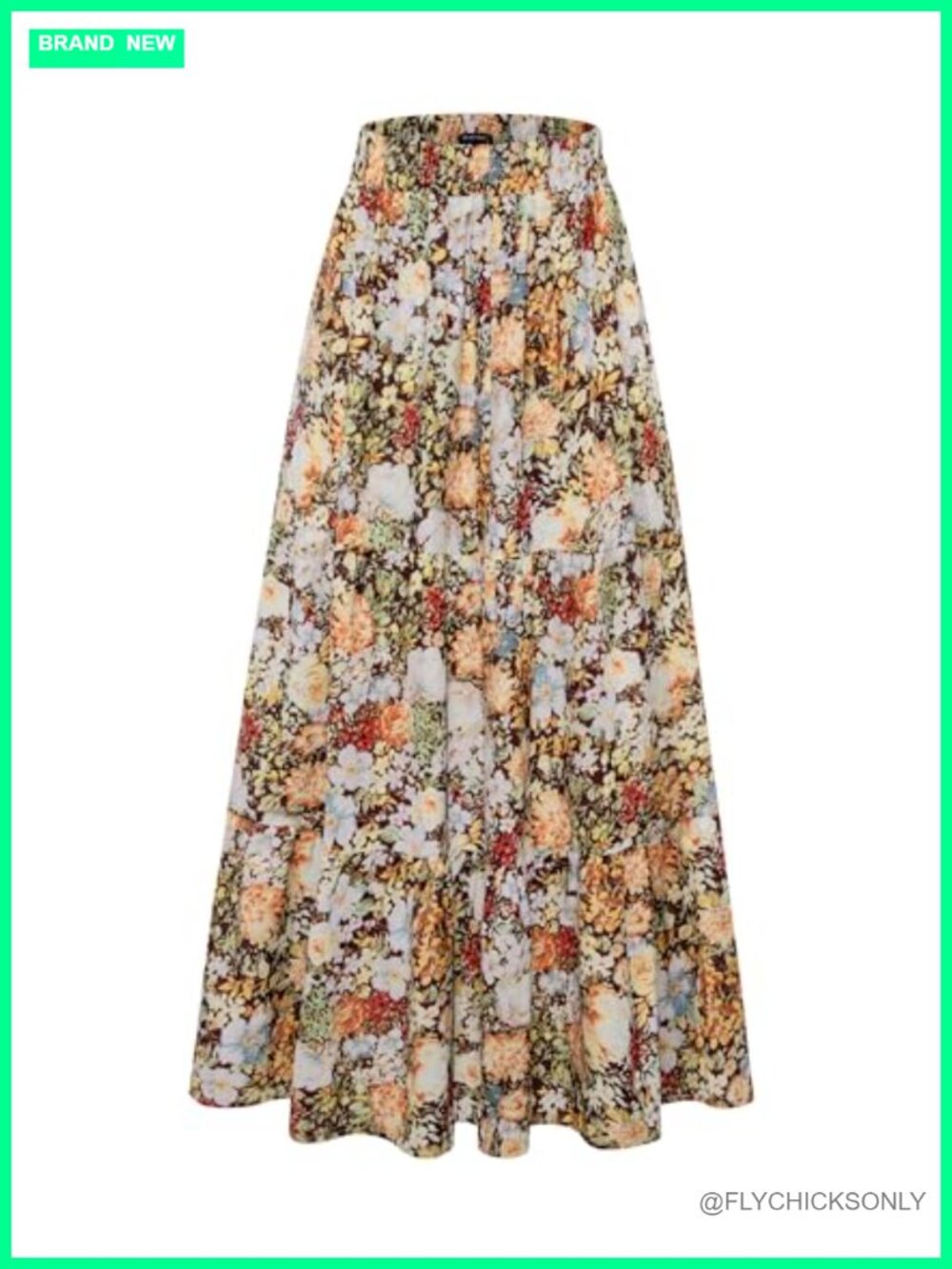 Flowy Tiered Maxi Skirt High Waist A-Line Boho Beach Summer